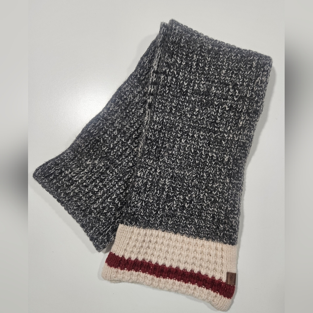 Roots Charcoal and Cream Knit Scarf with Red Stripe